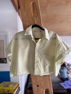 Zara POPLIN CROP SHIRT - LIME GREEN (M)